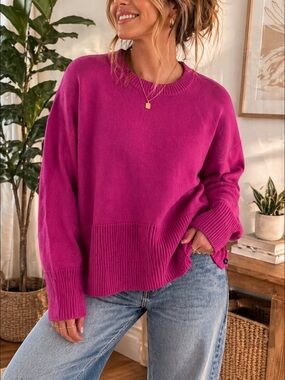 GAP Pink Boxy Knit Sweater Size XL Oversized Crewneck Cozy Casual Preppy Fuchia
